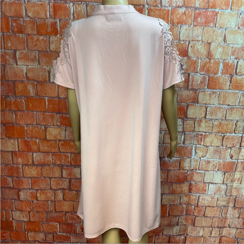 Sheilay Pink Lace Cold Shoulder Bow Tie‎ Shift Tunic Dress - Picture 8 of 10